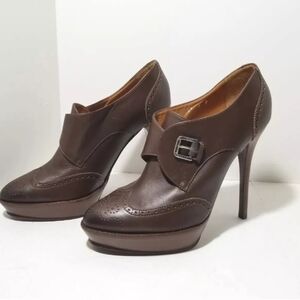 Ralph Lauren Purple Label Platform Heels Classic Oxford Bootie Size 9B Brown